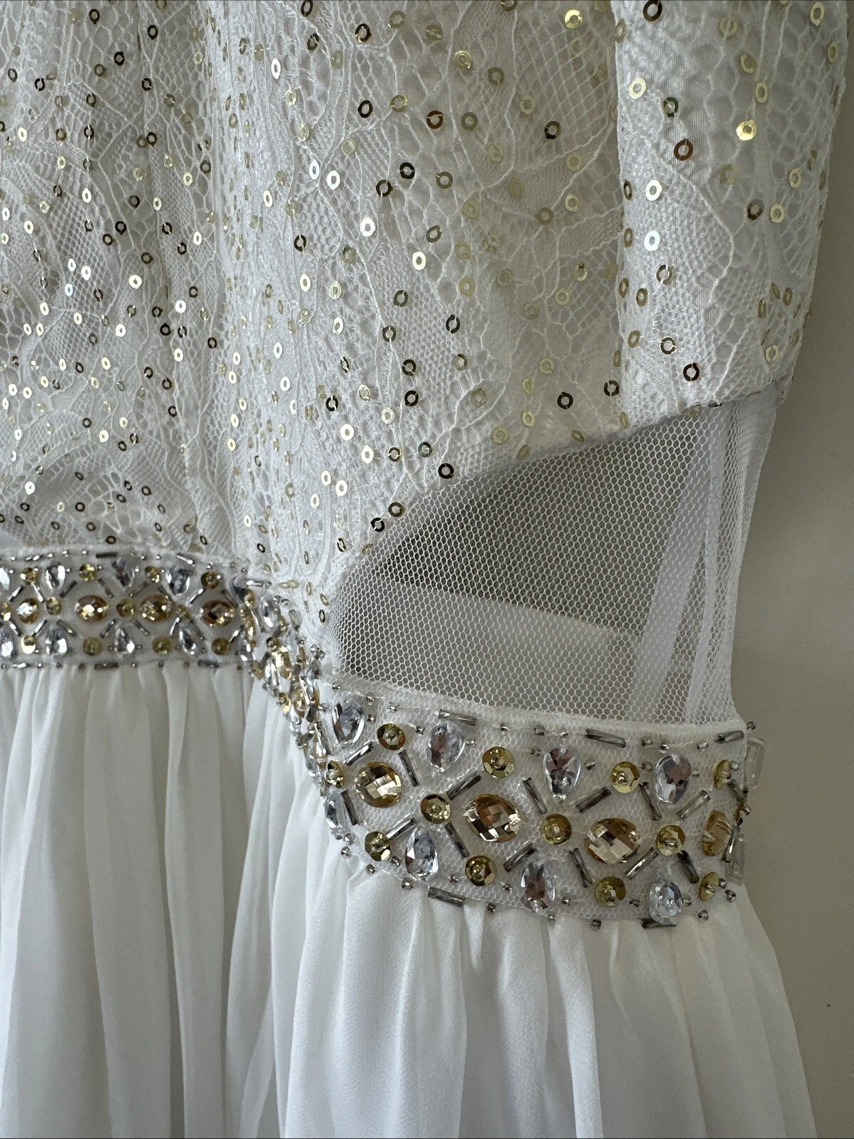 OFF WHITE Abito B. Darlin Off bianco oro con linea Bling in vita taglia 5 6