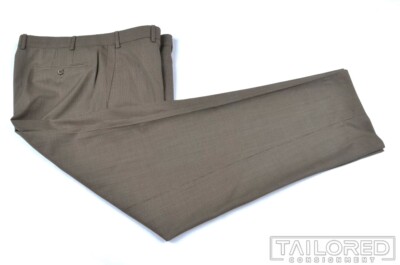 ZANELLA Todd Solid Brown Wool Mens Flat Front Luxury Dress Pants Trousers - 38