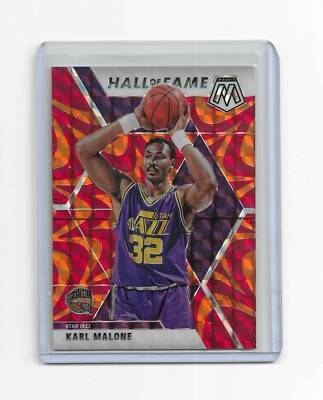 Karl Malone 2019-20 Mosaic Orange Reactive Prizm Hall of Fame Card #284 Jazz 