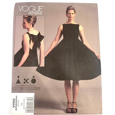 Vogue V1102 Andrea Katz Objects Full Skirted Dress Tie Back Pattern 6 8 10 12