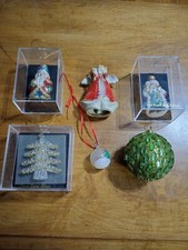 Lot 6 Vtg- Early 2000's 1 Spun Glass Christmas Tree, 2 Santa, Angel Ornaments