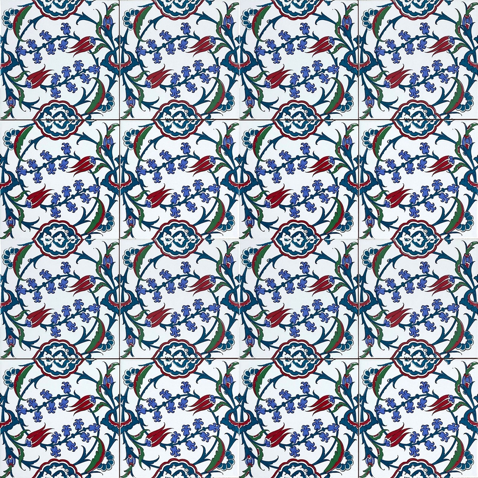 Carreaux Muraux Turcs Iznik – Lot De 12 – Céramique Colorée 20x20 Cm – Motif Floral