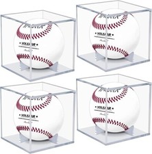 Baseball Display Case 4 Pack, UV Protected Acrylic Square Baseball Holder, Clear