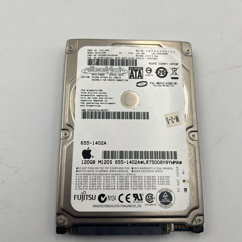 Fujitsu 120GB 2.5" SATA 9.5mm MHY2120BH Hard Drive Tested Wiped - Image 3 of 4