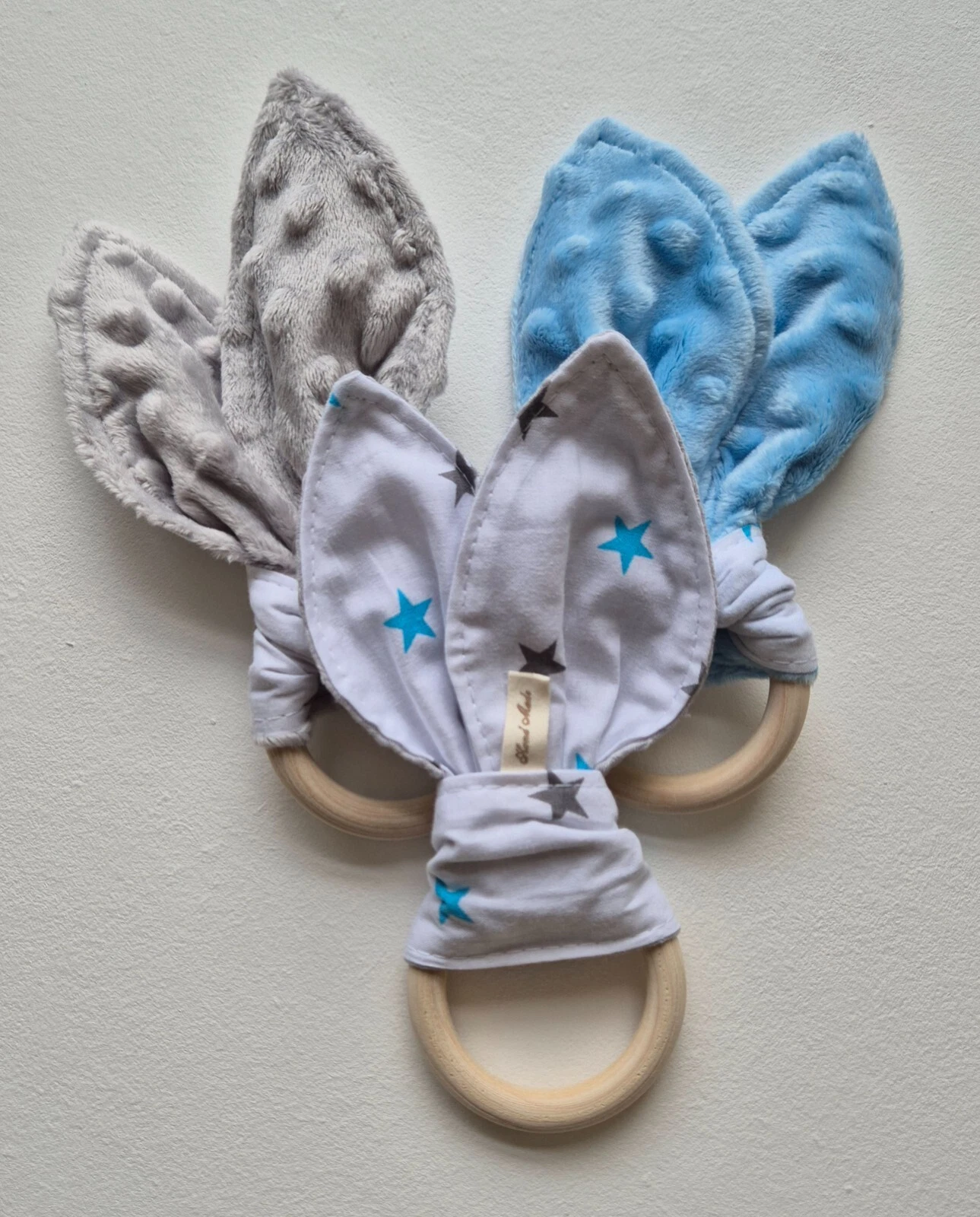 Baby teething rings set of 3 Bunny ears Natural wood Baby toy Handmade in Irelan