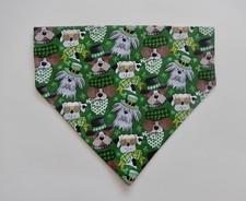 ST. PATRICK'S DAY DOG FACES WITH HATS ON GREEN DOG SCARF/BANDANA--S, M, L