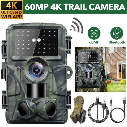 Trail Hunting Camera 60MP 1080P 4K Wildlife Game Night Vision Outdoor Camera