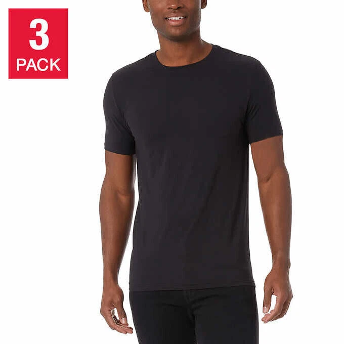 32 Degrees Men's Cool Tee Short Sleeve Crew Neck 3-pack, Black, Medium