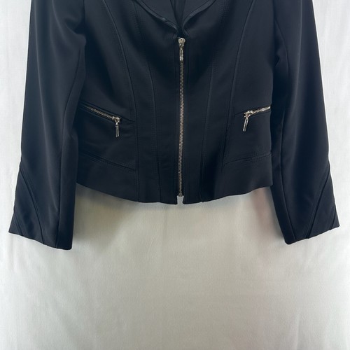 White House Black Market Blazer Womens Sz 2 Moto Jacket Notch Lapel Zip Up Black - Picture 5 of 12