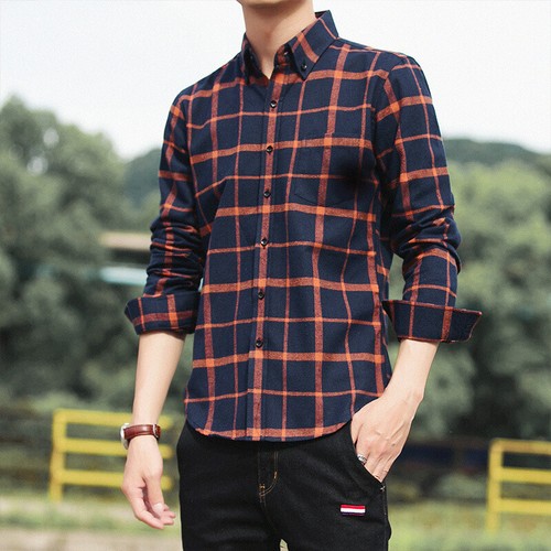 Spring and Autumn Men's Retro Plaid Fashion Casual Long Sleeve Button Shirt Top - Picture 29 of 48