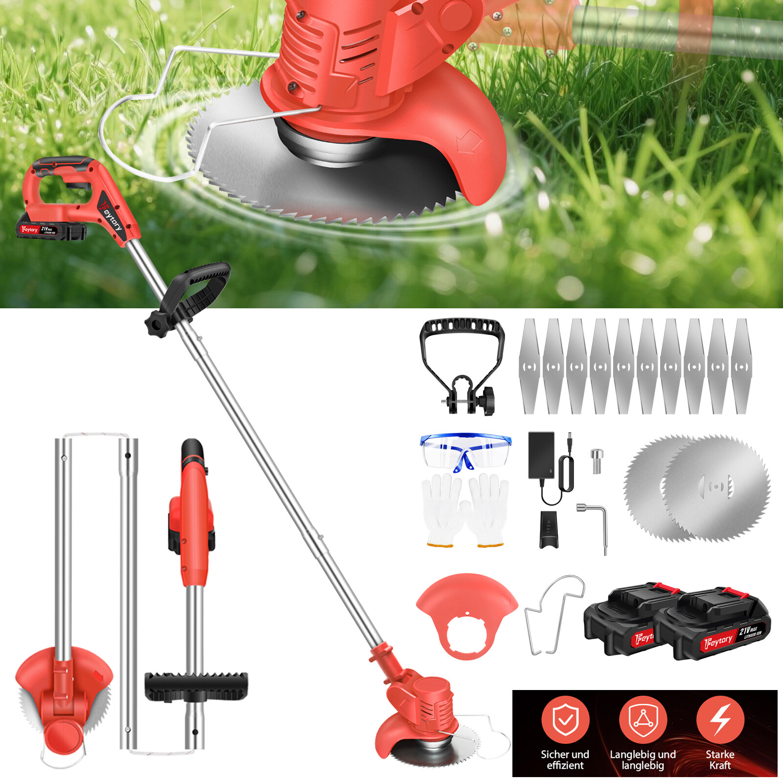 Coupe-mauvaises herbes électrique 2-en-1 avec guidon ajustable et tondeuse pelouse maniable