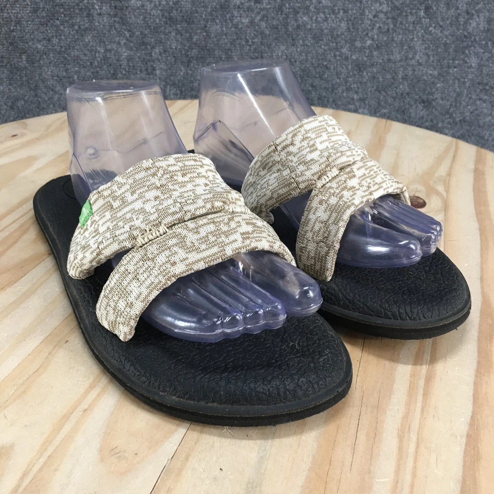 Sandalias Sanuk Mujer 10 Estera de Yoga Capri Tejido Toboganes Planas Beige Informales 1099409 Foto 3 de 4