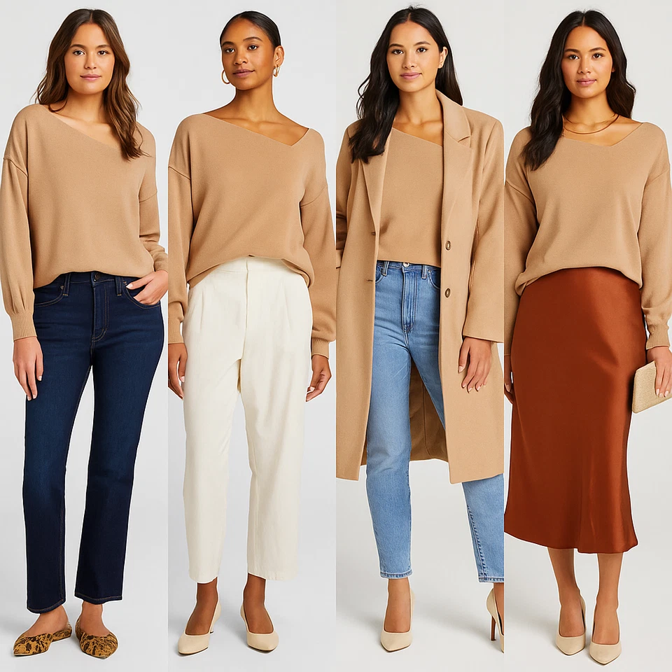 Suéter neutro con hombros descubiertos Line & Dot para mujer | Crema talla S Foto 3 de 4