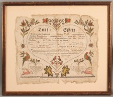 18thC Antique JOHN BAUMAN Ephrata Cloister Folk Art Painted TAUFSCHEIN Fraktur