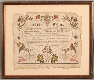 18thC Antique JOHN BAUMAN Ephrata Cloister Folk Art Painted TAUFSCHEIN Fraktur