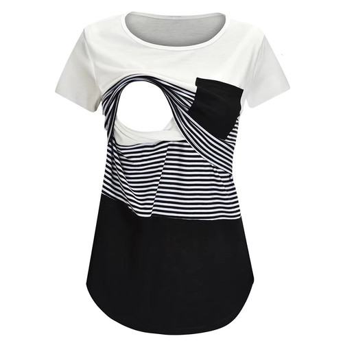 I Maternity Nursing T-Shirt Womens Striped Short Sleeve Pregnancy Top Casual