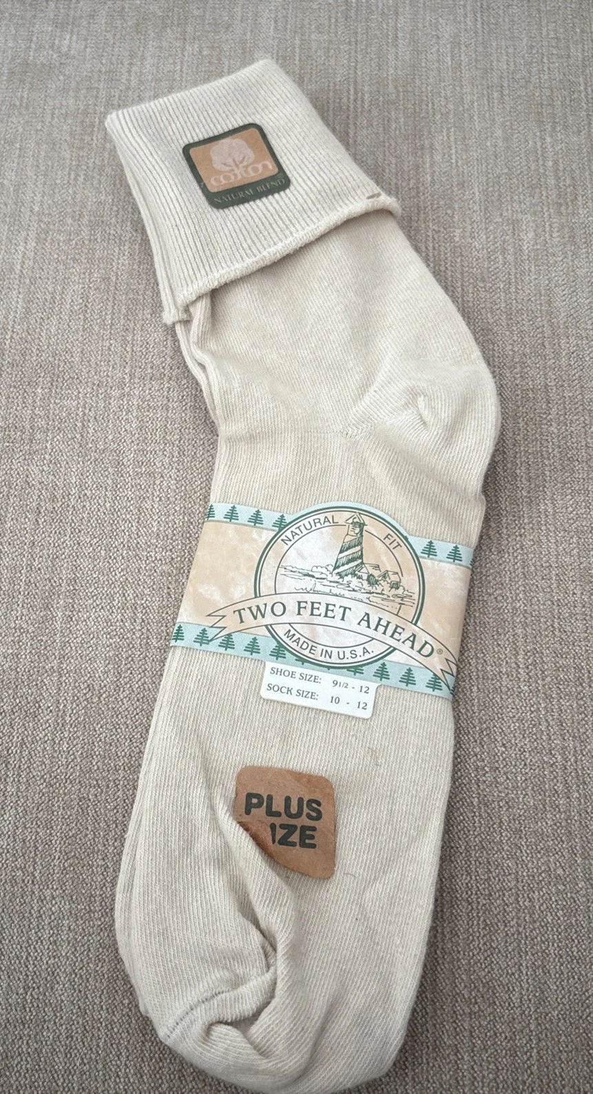Vintage Ribbed Cuff Ankle Slouch Socks Ribbed Scrunch NOS Mocha 10-12 Plus Size
