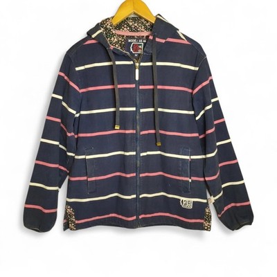 Deal Clothing Windbreaker Denim Jacket Size M Floral Zip Striped Hooded Nautical