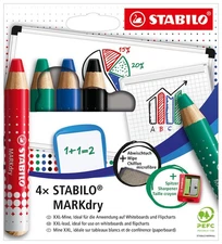 Whiteboard and Flipchart Markers - STABILO MARKdry - Pack of 4 - Assorted Colour