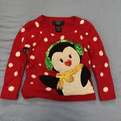 It's Our Time Christmas Sweater For Girls Red Small (4) Penguin