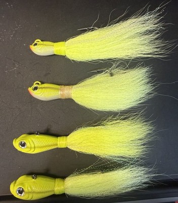 Spro Bucktail Jig Lot Chartreuse (4)   6oz 4oz 3oz 2oz  Striper Fluke   NEW