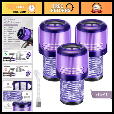 3 Pack Replacement Vacuum Filters for Dyson V11 & V15 Models - High Efficiency