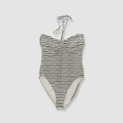 Seafolly Womens White Black Isla Palm Tube One Piece Swimsuit Size 10