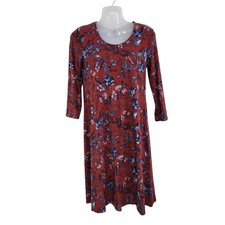 Garnet Hill Floral Preppy Jersey Knit Soft Casual Swing Dress Burgundy Size XS 