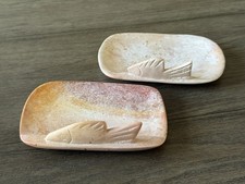 Vtg Pair of Hand-carved Stone Fish Soap Dishe...