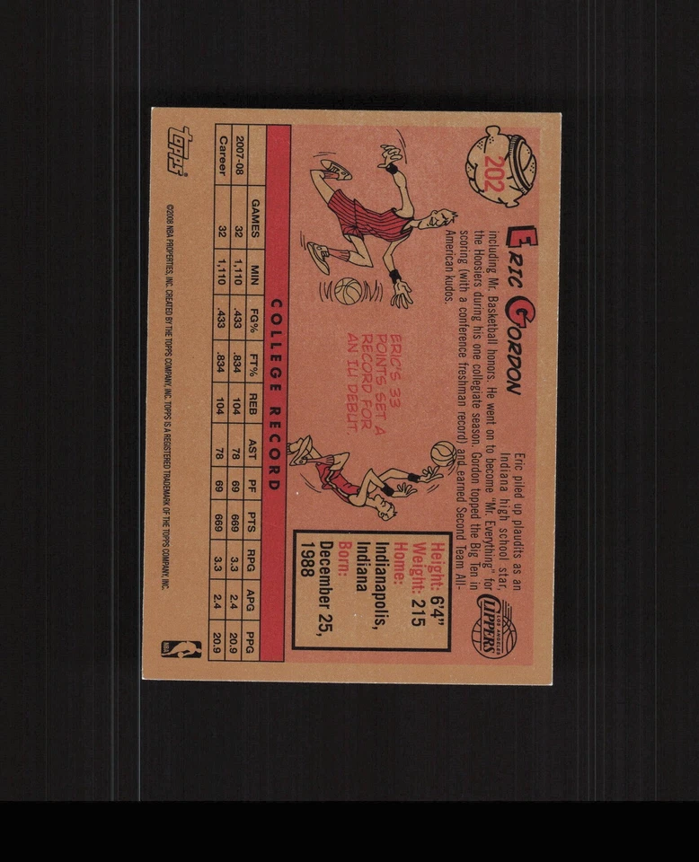 2008-09 Topps #202 Eric Gordon ROOKIE CARD RC Clippers - Image 2 of 2