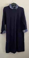 Talbots Dress XL Navy Peter Pan Collar Preppy Money Office Floral