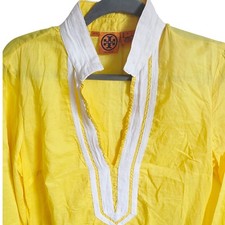 Tory Burch 10 Yellow Cotton V-Neck Tunic Shirt or Short Dress Women's Size 10