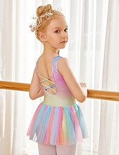 Girls Dance Tutu Dress Sparkly Sequin Ballet Leotards Cross Back Ballerina