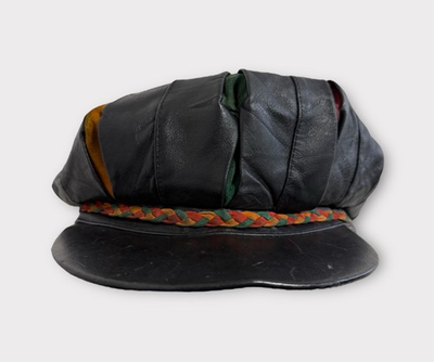 #ad Vintage Handcrafted Leather Rasta Crown Hat Cap Black Africa Logo 90s $198.88