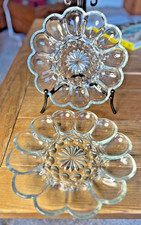 Vintage Anchor Hocking Heavy Clear Glass 10” Deviled Egg Plates - SET OF TWO