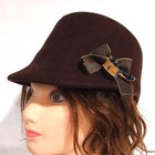 Rinon Dot Cloche Woman's 100% Brown Felted Wool Hat with Bow Size 22.6"