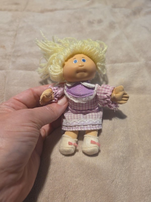 Vintage Mini 5" Cabbage Patch Doll - Blonde Hair - Purple Dress
