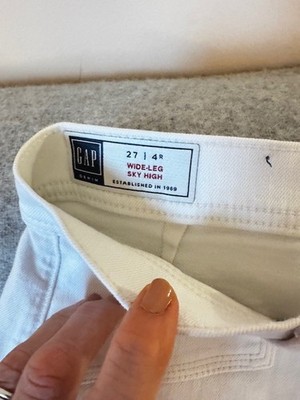 Gap Womens Sky High Wide Leg Jeans With Washwell High Waisted Ecru Beige Size 27