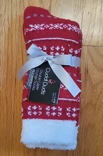 NEW Cuddl Duds Women's Double Layer Lounge Socks Red White Non Slip Shoe 4-10