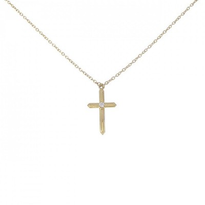 Authentic K18YG Cross Diamond Necklace #260-007-873-2254