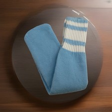 VTG Womens Socks 80s Stripe Light Blue Acrylic Blend White USA Made Tube NOS