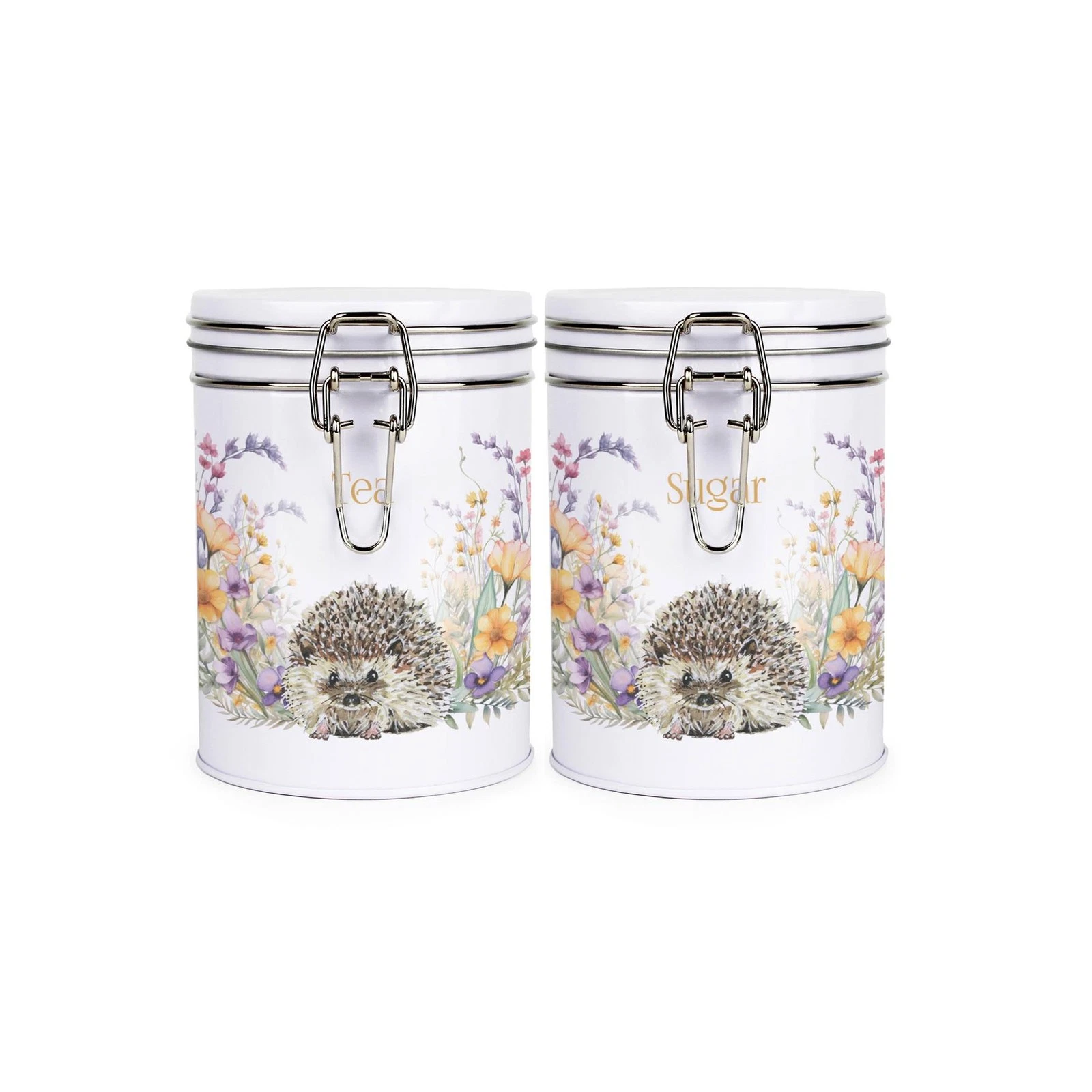 Floral Hedgehog Tea & Sugar Canister - Clip-Lid 700ml Kitchen Storage Gift