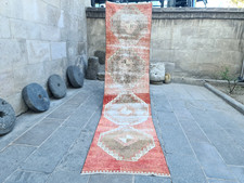 Vintage Turkish Oushak Runner 2.6x10.5 ft Handwoven Anatolian Hallway Boho Rug
