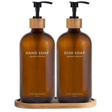 Amber Glass Soap Dispenser Set, Hand Soap and Dish Soap Dispenser Set with Tr...