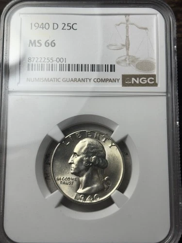 1940-D 25c NGC MS-66 Washington Quarter