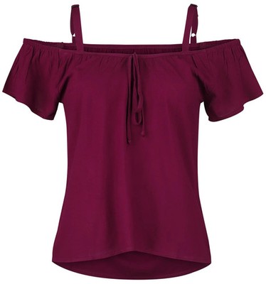 RED by EMP Damen bordeaux-rotes T-Shirt im angesagten Cold-Shoulder Style