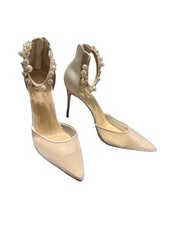 Betsey Johnson White Synthetic Pearl Ankle Strap Pointed Toe Stiletto Pump Heels