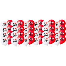 48 x Red & White Valentine's Day / Anniversary / Wedding Balloons - I Love You