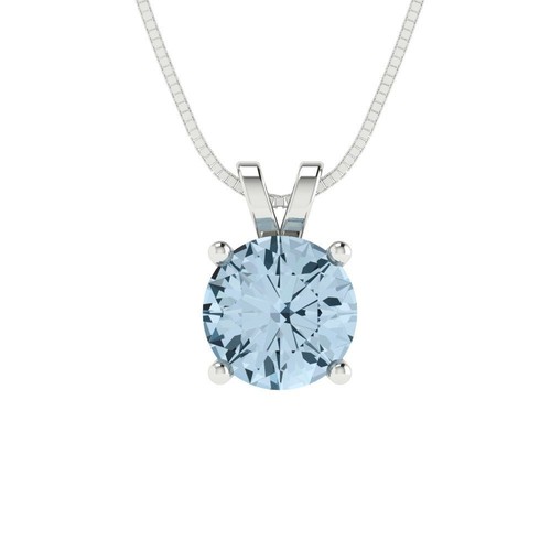 1.0ct Round Cut Blue White Solid Gold Designer VVS1 Necklace Pendant 18" Chain - 第 1/11 張圖片