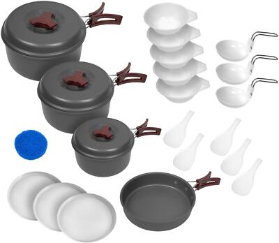 XXL Camping Kochgeschirr Set 22 teilig Campinggeschirr Outdoor Kochset Aluminium